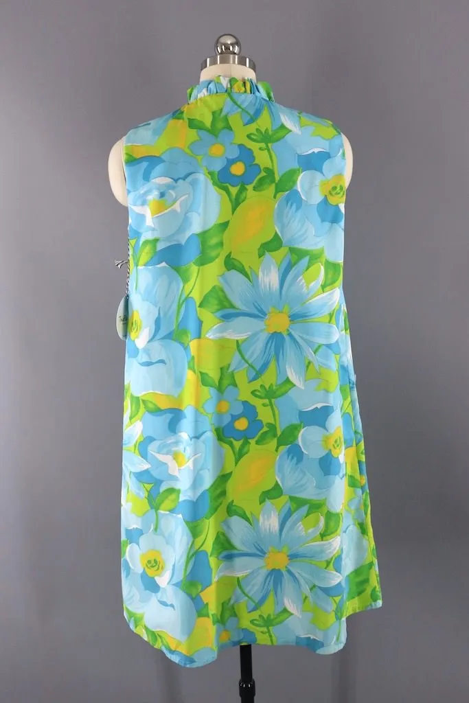 Vintage Aqua Blue Floral Sundress