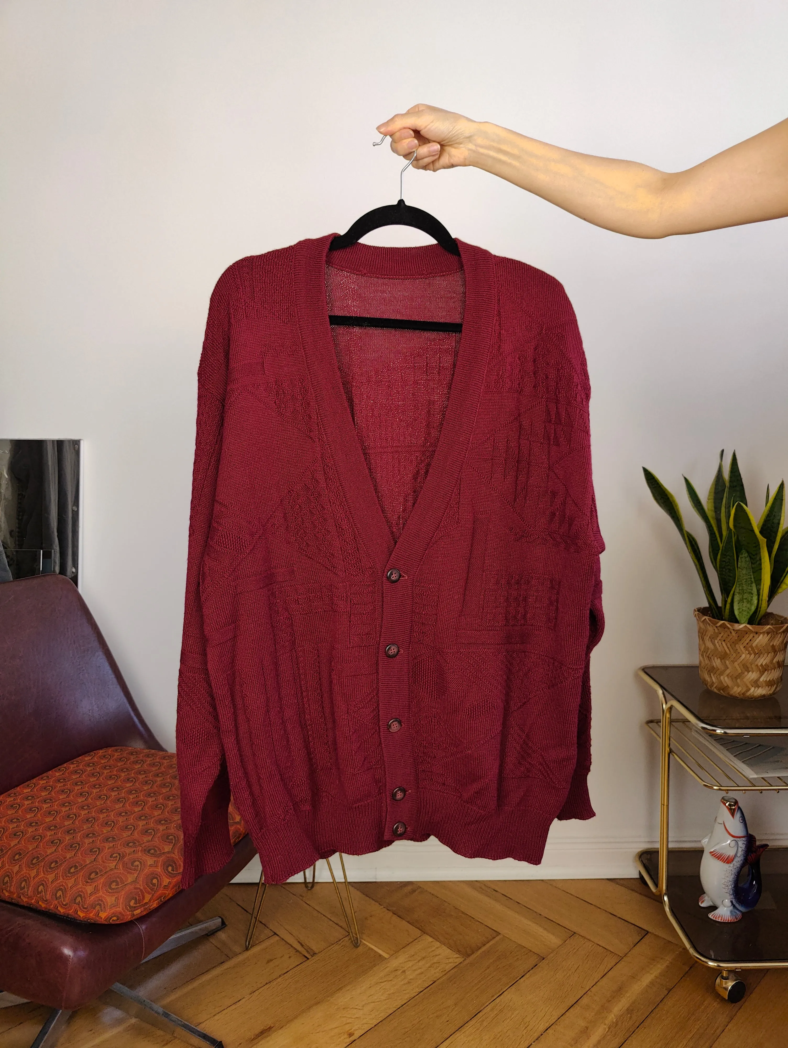 Vintage wool blend cardigan burgundy red knit knitted jacket L