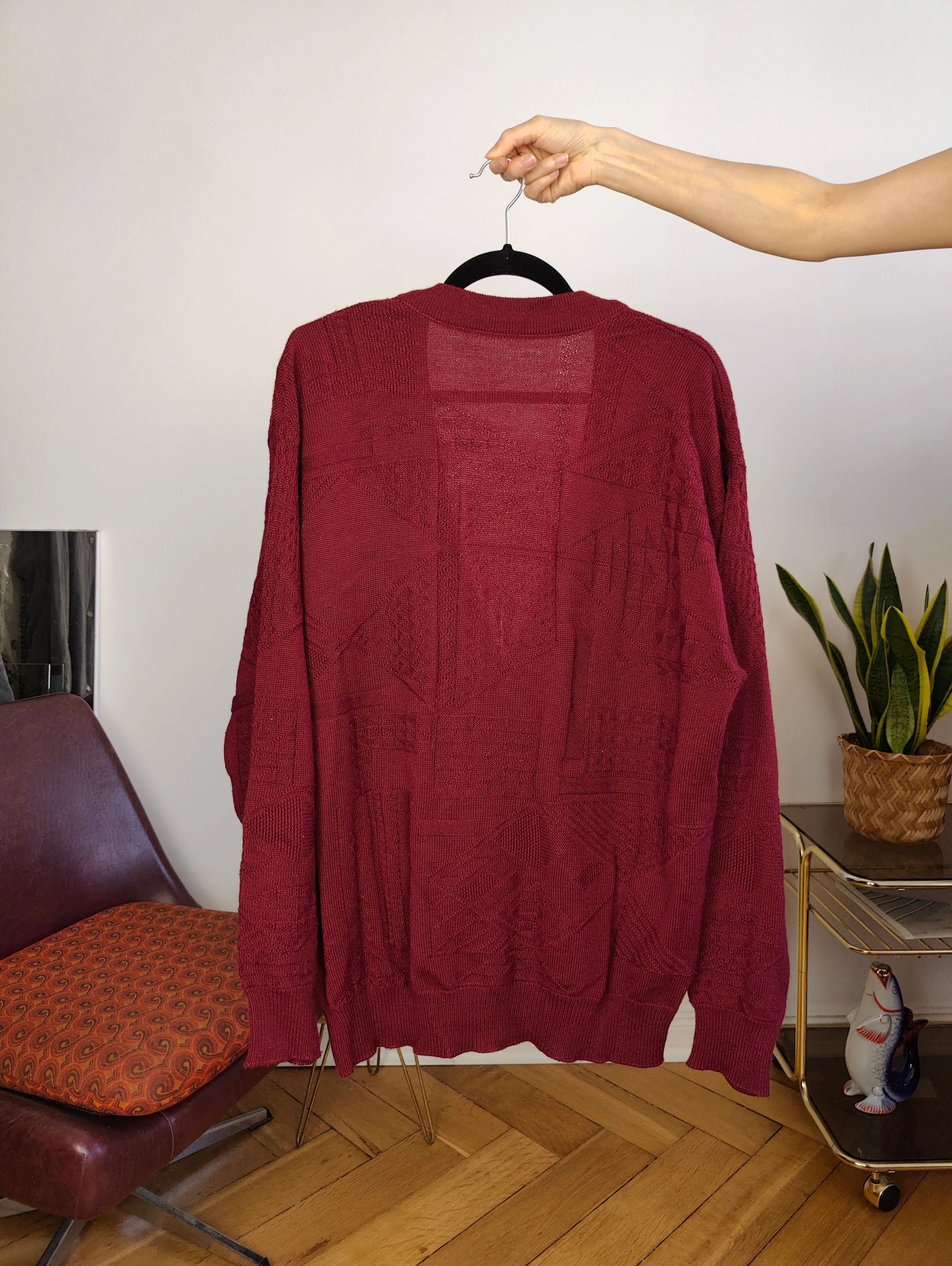 Vintage wool blend cardigan burgundy red knit knitted jacket L