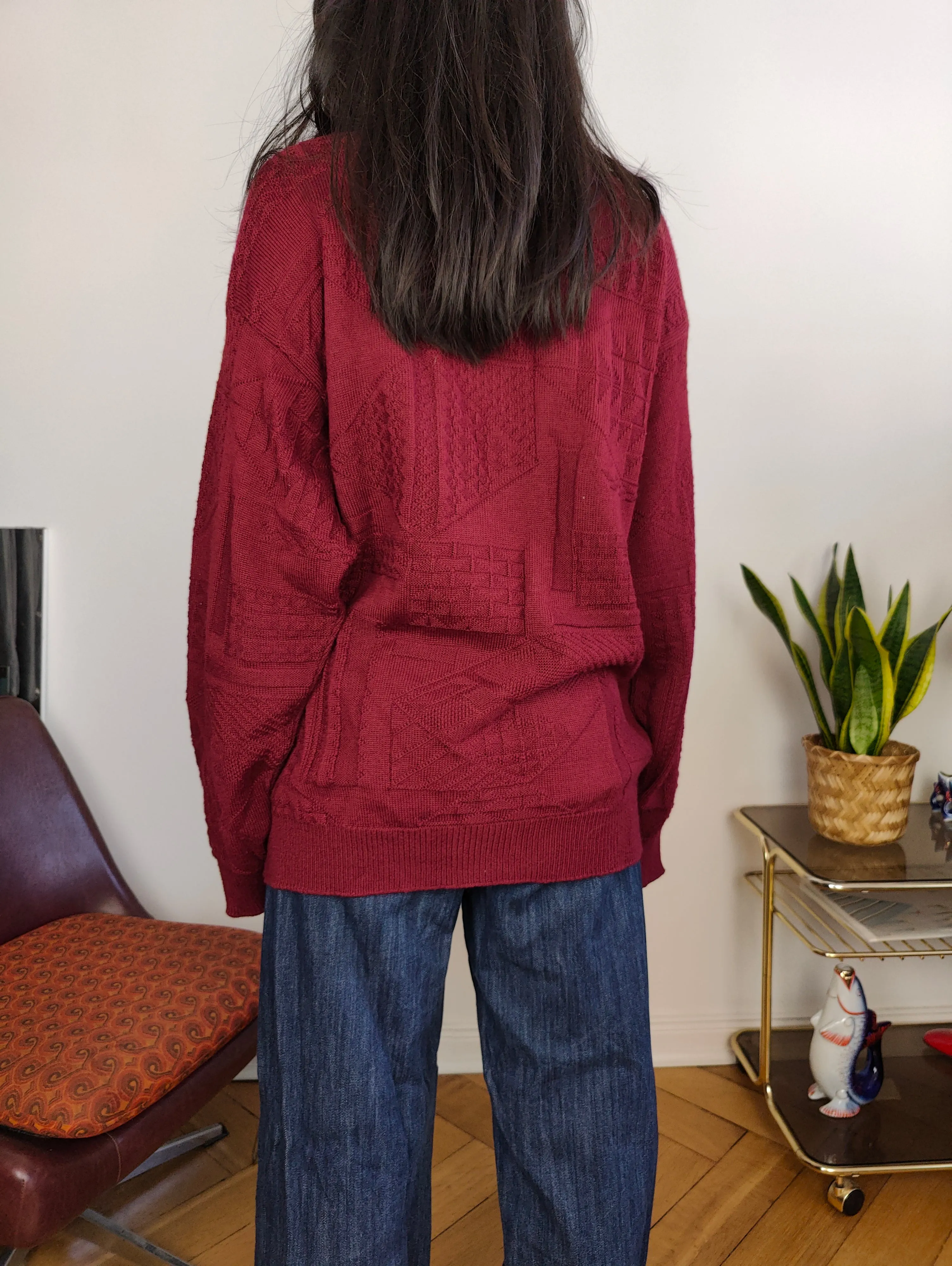 Vintage wool blend cardigan burgundy red knit knitted jacket L