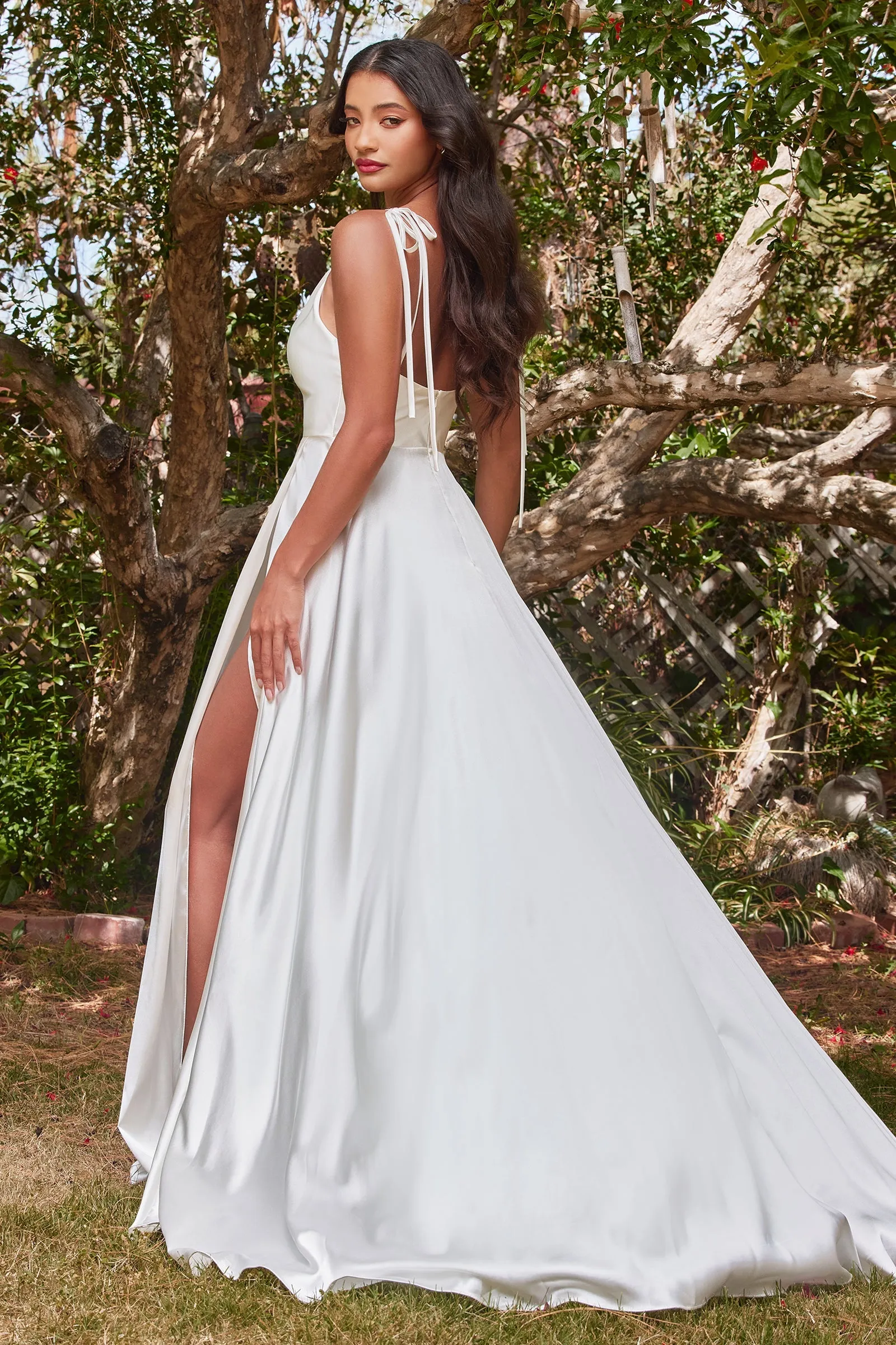 White Satin A-line Gown by Cinderella Divine BD104W