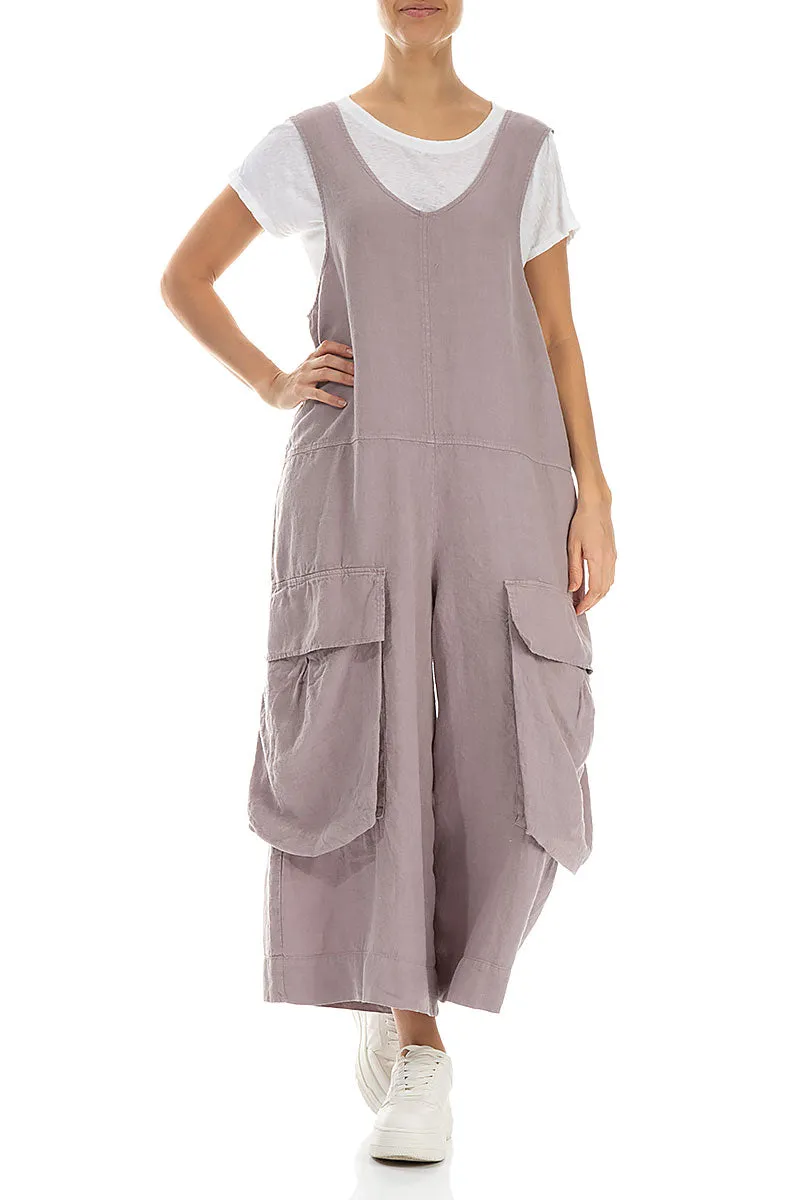 Wide Loose Greige Linen Jumpsuit