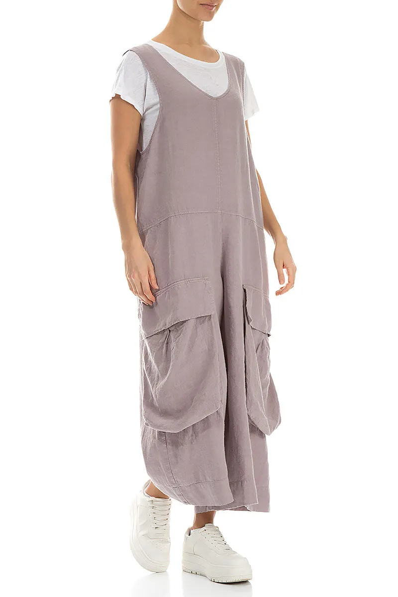Wide Loose Greige Linen Jumpsuit