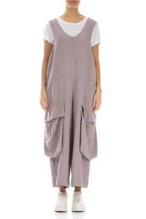 Wide Loose Greige Linen Jumpsuit