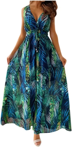 Women's Casual Dresses Sleeveless Maxi Boho Dresses 2024 Summer Beach Print Loose Swing V-Neck Dress Dresses, S-2XL