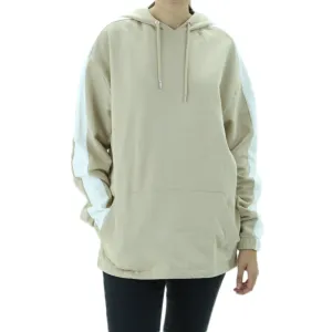 Women's Oversized Striped Sleeves Hoodie,Beige