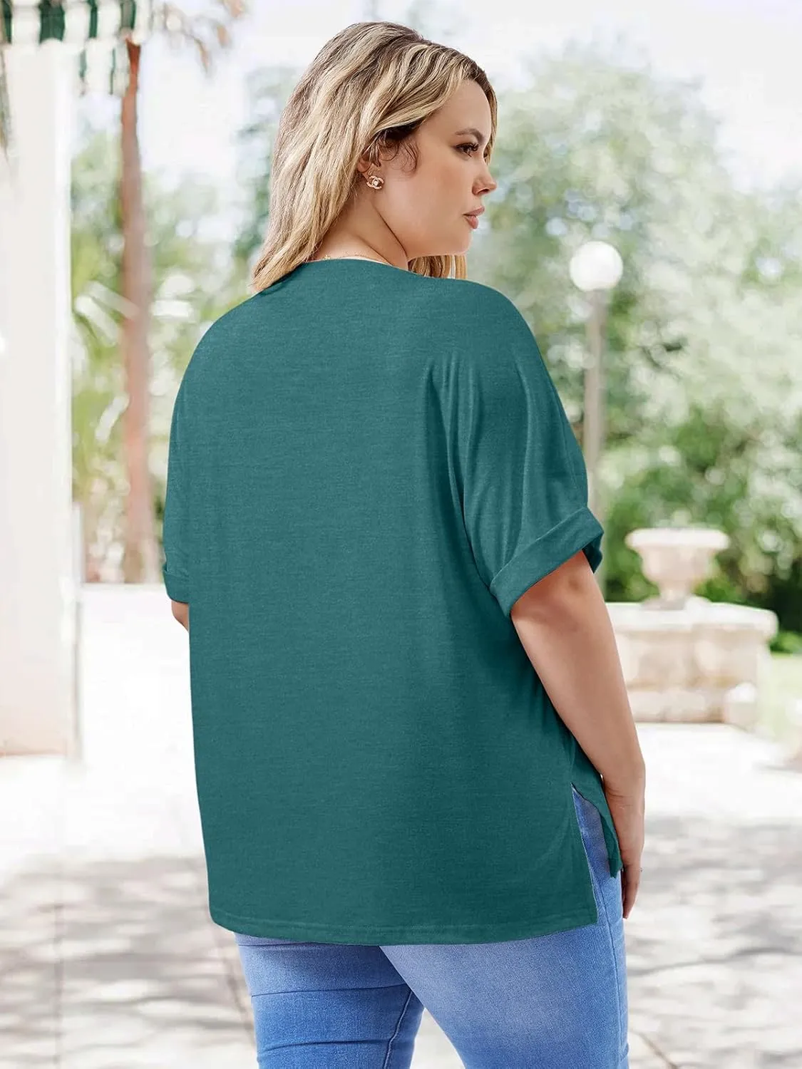 Womens Plus Size Summer Tops Oversized Half Sleeve Crew Neck T Shirts Loose Fit Tee Top Flowy Casual Blouses XL-5XL