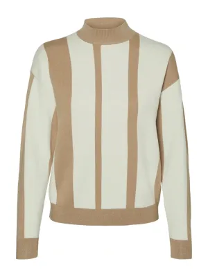 Women's Striped Knitted Sweater,Beige/White