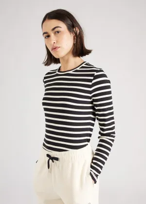Women's Striped Ribbed Sweater,Black/Cream